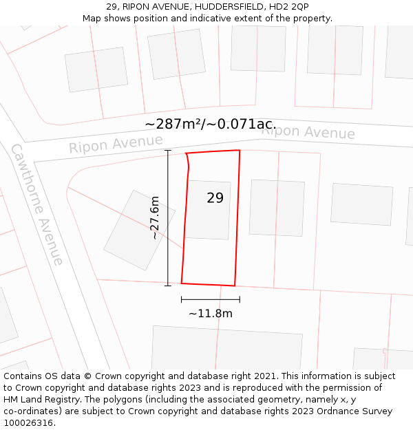 29, RIPON AVENUE, HUDDERSFIELD, HD2 2QP: Plot and title map