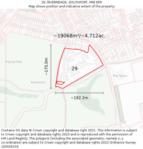 29, RIVERMEADE, SOUTHPORT, PR8 6PR: Plot and title map