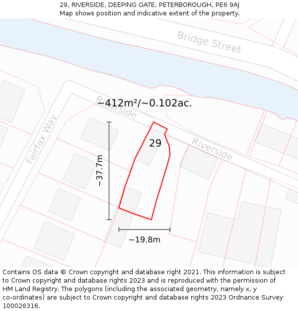 29, RIVERSIDE, DEEPING GATE, PETERBOROUGH, PE6 9AJ: Plot and title map