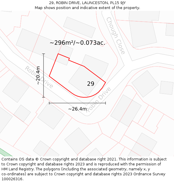 29, ROBIN DRIVE, LAUNCESTON, PL15 9JY: Plot and title map