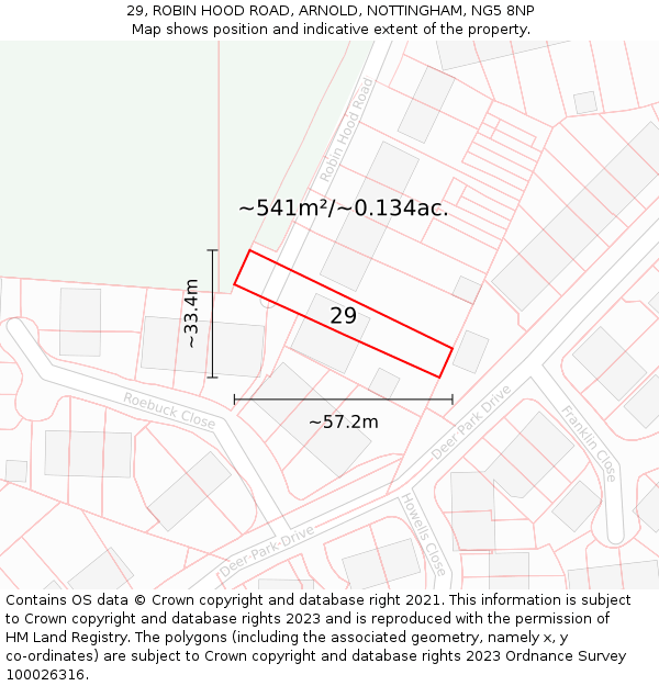 29, ROBIN HOOD ROAD, ARNOLD, NOTTINGHAM, NG5 8NP: Plot and title map