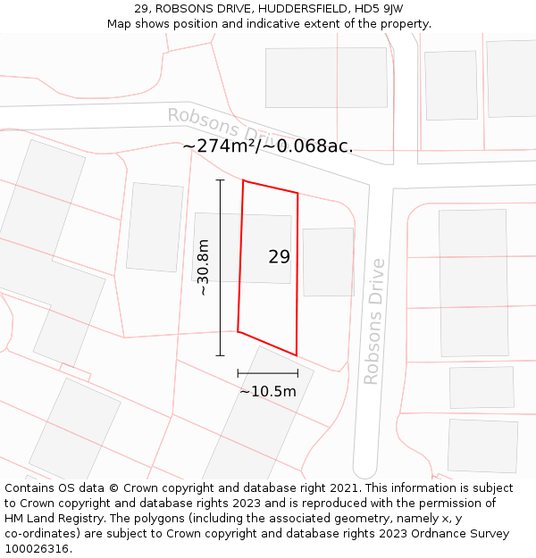 29, ROBSONS DRIVE, HUDDERSFIELD, HD5 9JW: Plot and title map