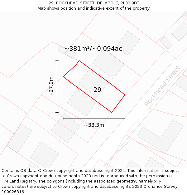 29, ROCKHEAD STREET, DELABOLE, PL33 9BT: Plot and title map
