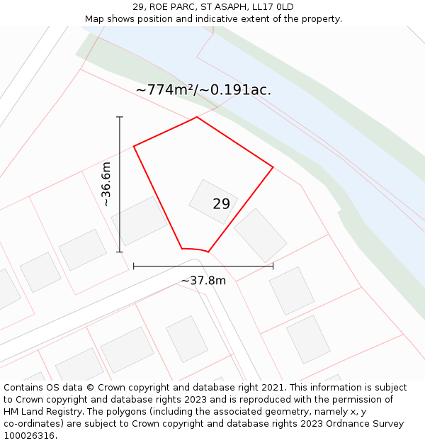 29, ROE PARC, ST ASAPH, LL17 0LD: Plot and title map