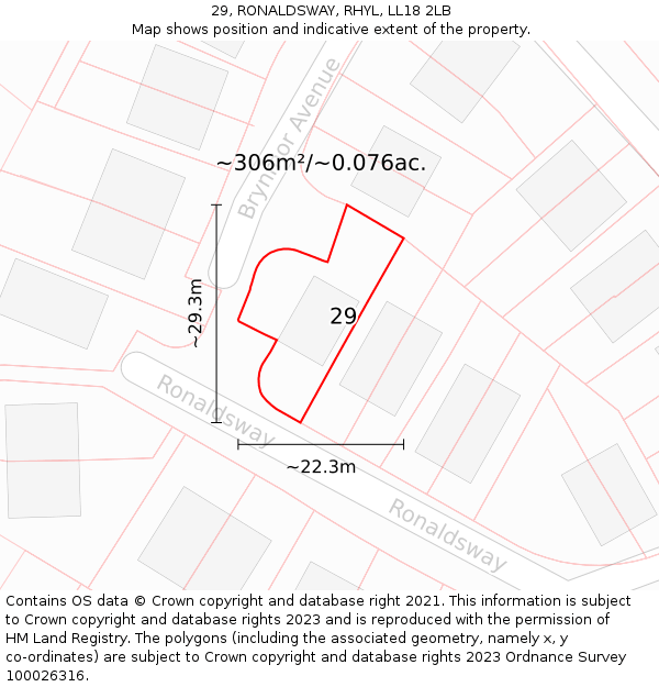 29, RONALDSWAY, RHYL, LL18 2LB: Plot and title map