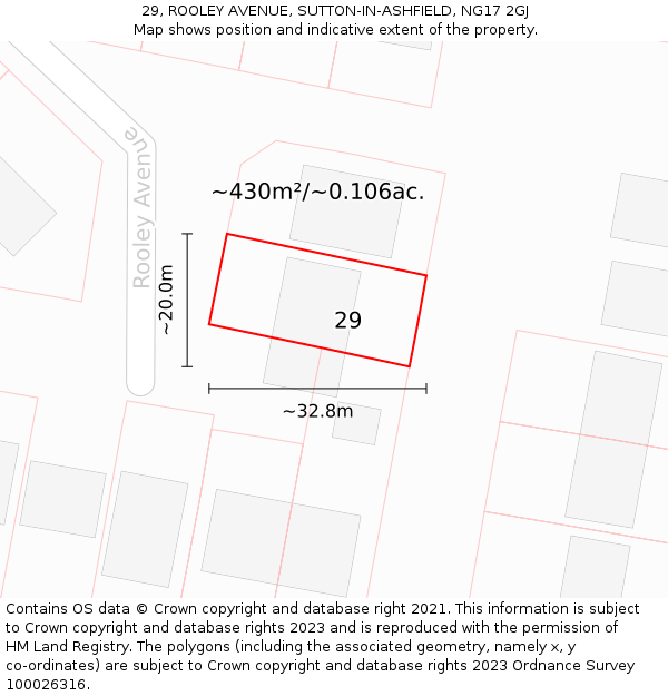 29, ROOLEY AVENUE, SUTTON-IN-ASHFIELD, NG17 2GJ: Plot and title map