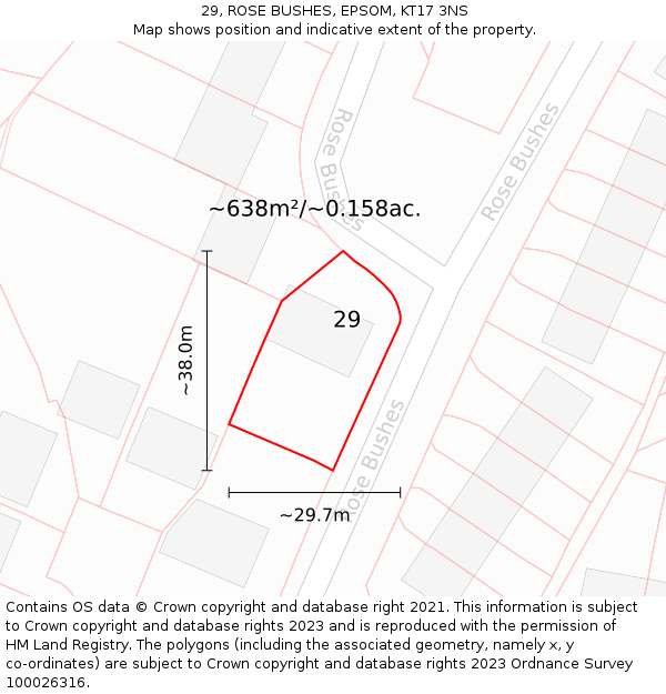 29, ROSE BUSHES, EPSOM, KT17 3NS: Plot and title map