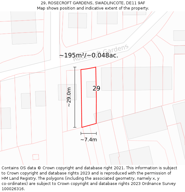 29, ROSECROFT GARDENS, SWADLINCOTE, DE11 9AF: Plot and title map