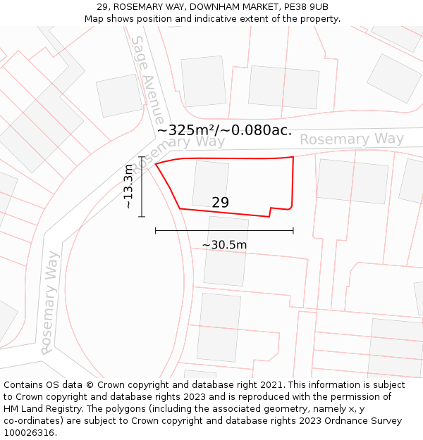 29, ROSEMARY WAY, DOWNHAM MARKET, PE38 9UB: Plot and title map