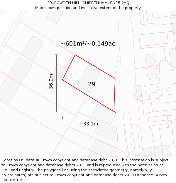 29, ROWDEN HILL, CHIPPENHAM, SN15 2AQ: Plot and title map