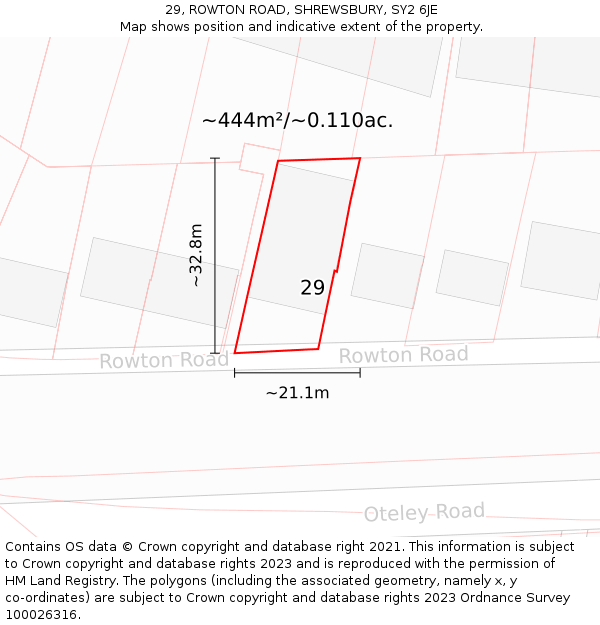 29, ROWTON ROAD, SHREWSBURY, SY2 6JE: Plot and title map