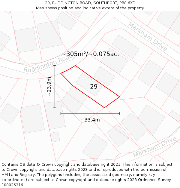 29, RUDDINGTON ROAD, SOUTHPORT, PR8 6XD: Plot and title map