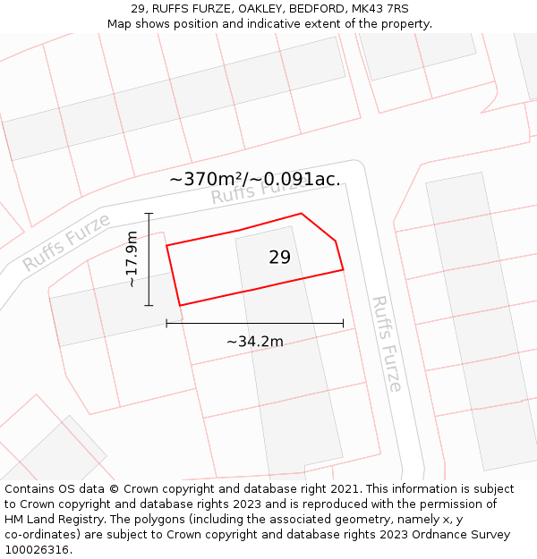 29, RUFFS FURZE, OAKLEY, BEDFORD, MK43 7RS: Plot and title map