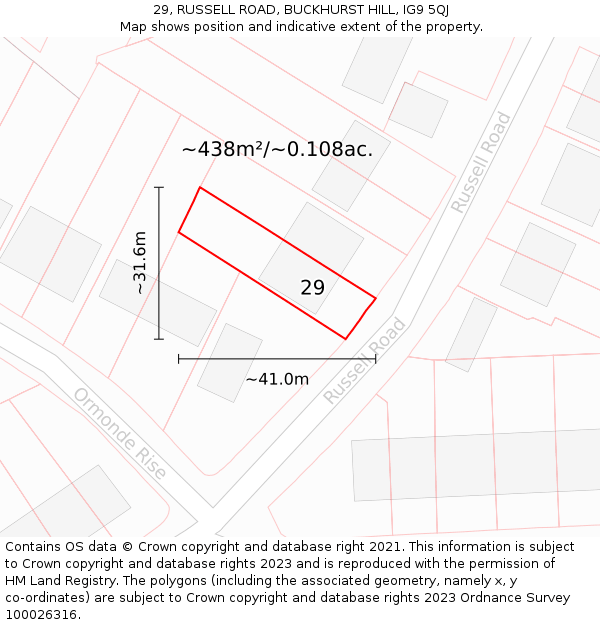 29, RUSSELL ROAD, BUCKHURST HILL, IG9 5QJ: Plot and title map