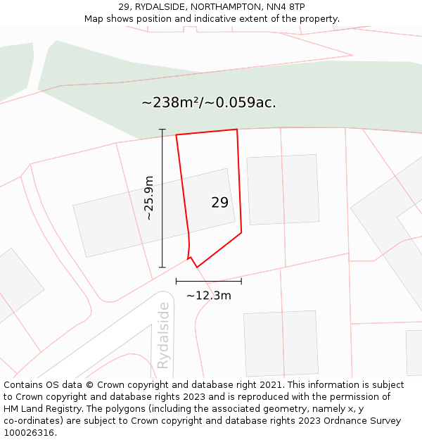 29, RYDALSIDE, NORTHAMPTON, NN4 8TP: Plot and title map