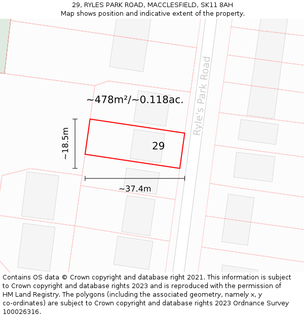 29, RYLES PARK ROAD, MACCLESFIELD, SK11 8AH: Plot and title map