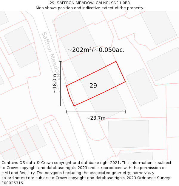 29, SAFFRON MEADOW, CALNE, SN11 0RR: Plot and title map