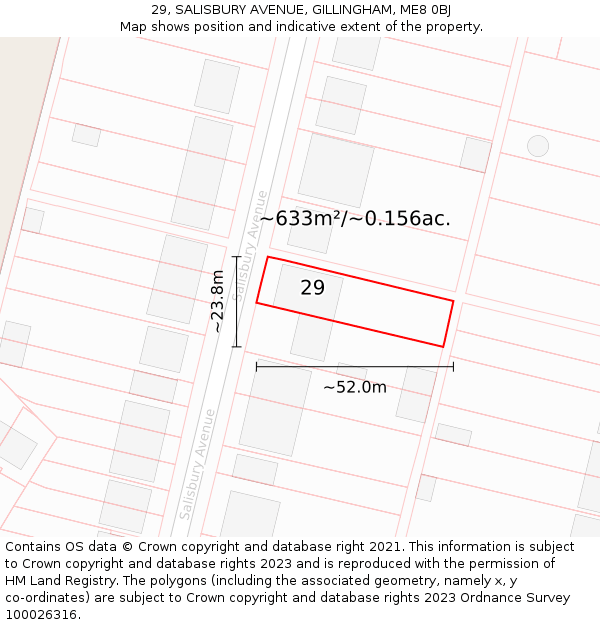 29, SALISBURY AVENUE, GILLINGHAM, ME8 0BJ: Plot and title map