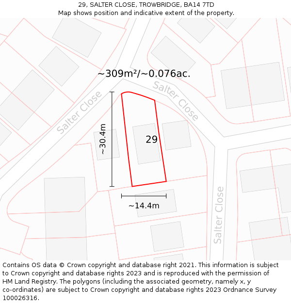 29, SALTER CLOSE, TROWBRIDGE, BA14 7TD: Plot and title map