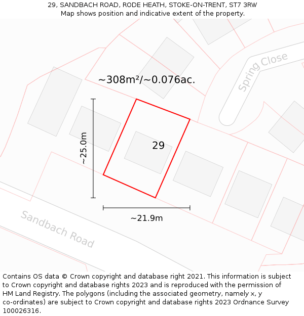 29, SANDBACH ROAD, RODE HEATH, STOKE-ON-TRENT, ST7 3RW: Plot and title map