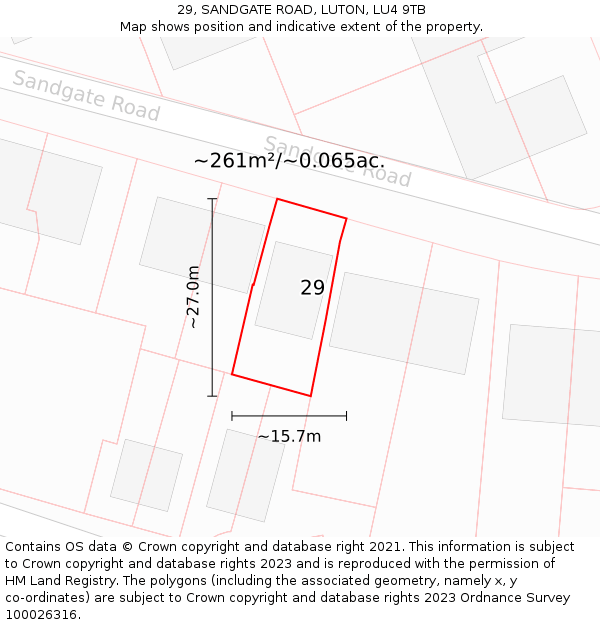 29, SANDGATE ROAD, LUTON, LU4 9TB: Plot and title map