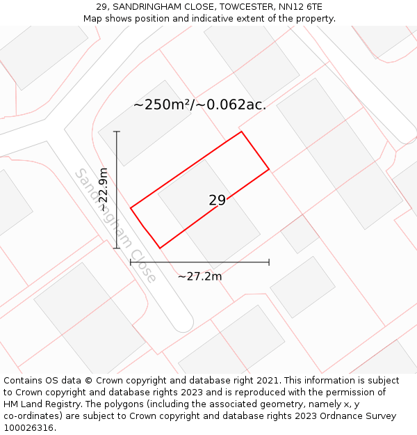 29, SANDRINGHAM CLOSE, TOWCESTER, NN12 6TE: Plot and title map