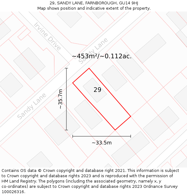 29, SANDY LANE, FARNBOROUGH, GU14 9HJ: Plot and title map