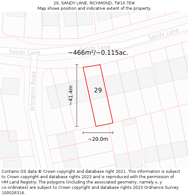 29, SANDY LANE, RICHMOND, TW10 7EW: Plot and title map