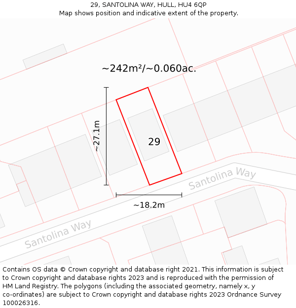 29, SANTOLINA WAY, HULL, HU4 6QP: Plot and title map