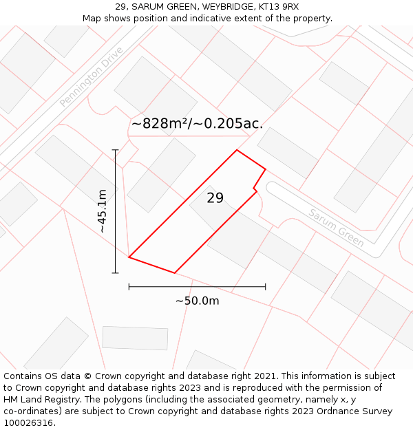 29, SARUM GREEN, WEYBRIDGE, KT13 9RX: Plot and title map