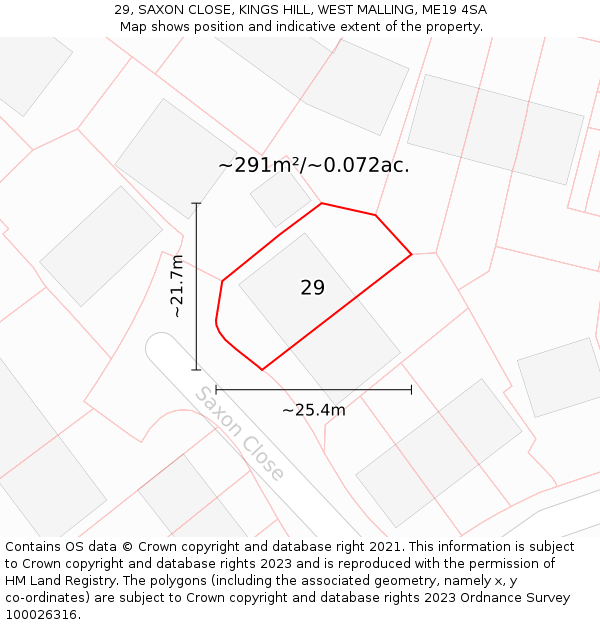 29, SAXON CLOSE, KINGS HILL, WEST MALLING, ME19 4SA: Plot and title map