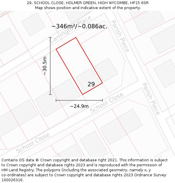 29, SCHOOL CLOSE, HOLMER GREEN, HIGH WYCOMBE, HP15 6SR: Plot and title map