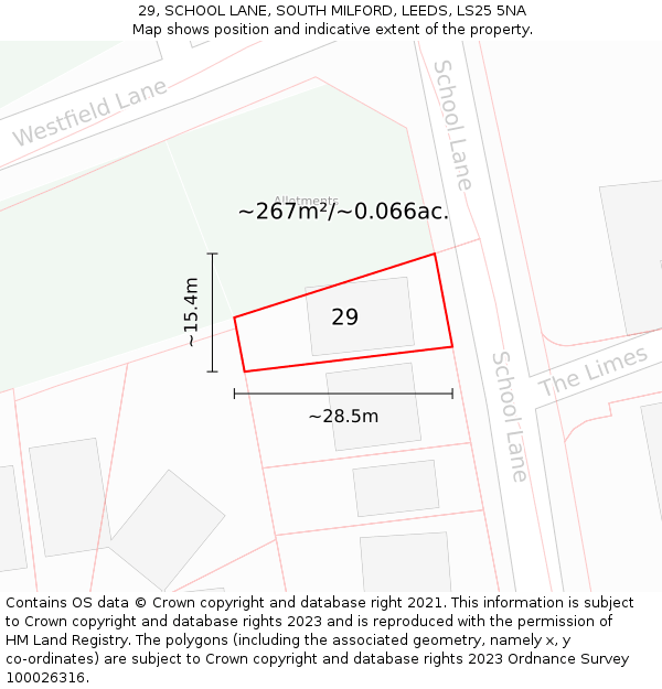 29, SCHOOL LANE, SOUTH MILFORD, LEEDS, LS25 5NA: Plot and title map