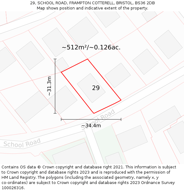 29, SCHOOL ROAD, FRAMPTON COTTERELL, BRISTOL, BS36 2DB: Plot and title map