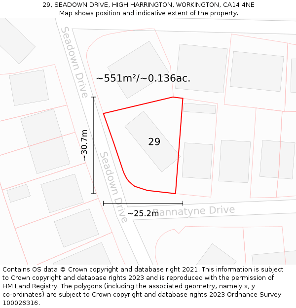 29, SEADOWN DRIVE, HIGH HARRINGTON, WORKINGTON, CA14 4NE: Plot and title map