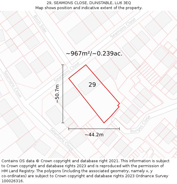 29, SEAMONS CLOSE, DUNSTABLE, LU6 3EQ: Plot and title map