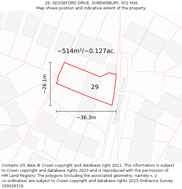 29, SEDGEFORD DRIVE, SHREWSBURY, SY2 5NS: Plot and title map