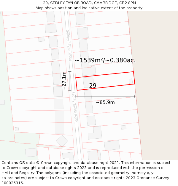 29, SEDLEY TAYLOR ROAD, CAMBRIDGE, CB2 8PN: Plot and title map