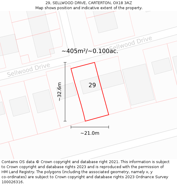 29, SELLWOOD DRIVE, CARTERTON, OX18 3AZ: Plot and title map