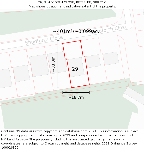 29, SHADFORTH CLOSE, PETERLEE, SR8 2NG: Plot and title map