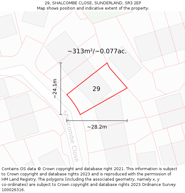 29, SHALCOMBE CLOSE, SUNDERLAND, SR3 2EP: Plot and title map