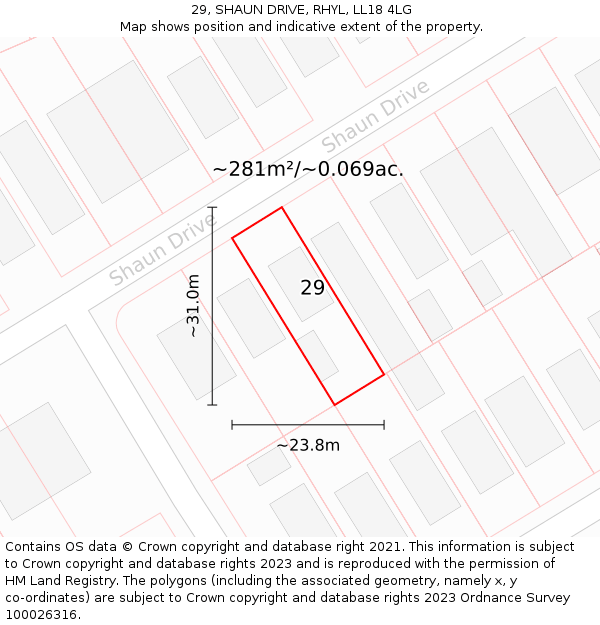 29, SHAUN DRIVE, RHYL, LL18 4LG: Plot and title map