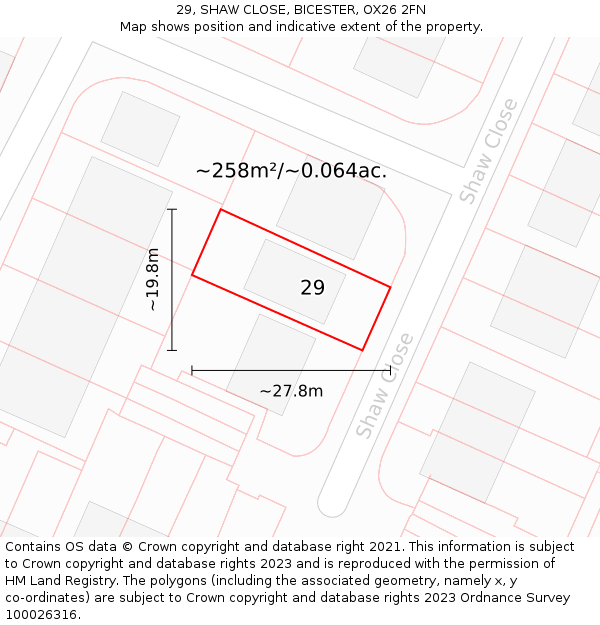 29, SHAW CLOSE, BICESTER, OX26 2FN: Plot and title map