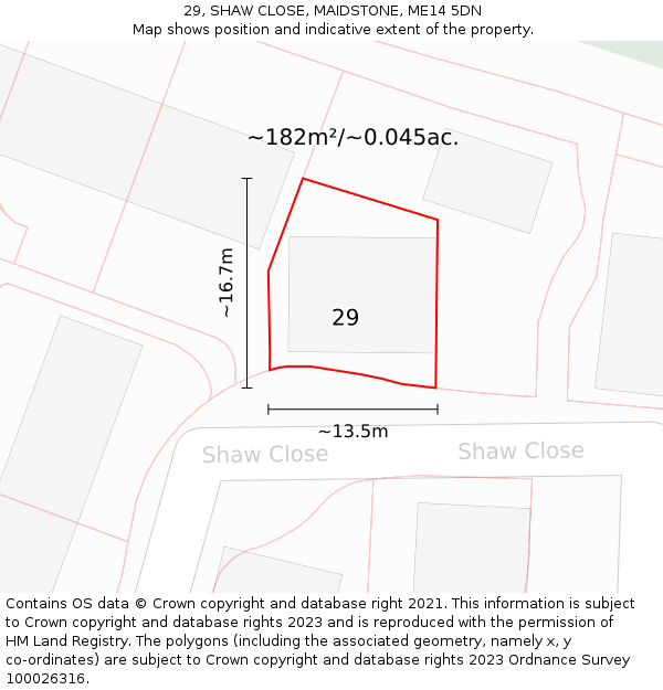 29, SHAW CLOSE, MAIDSTONE, ME14 5DN: Plot and title map