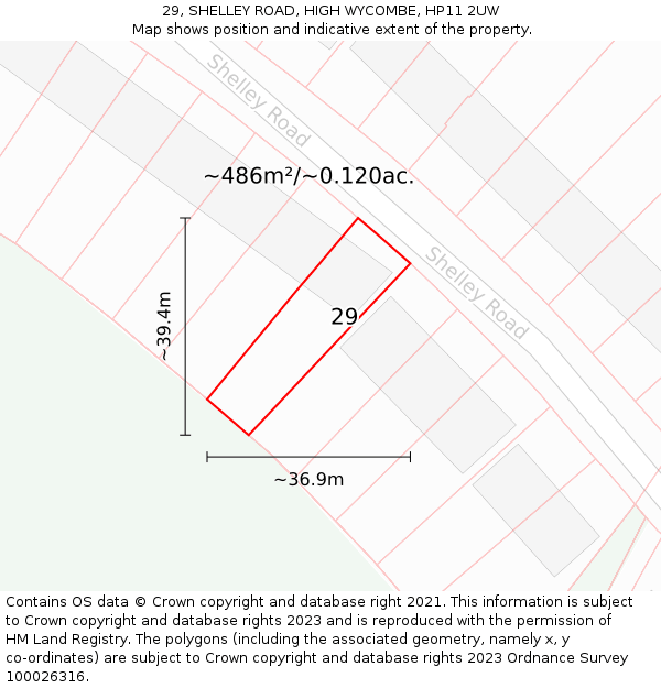 29, SHELLEY ROAD, HIGH WYCOMBE, HP11 2UW: Plot and title map