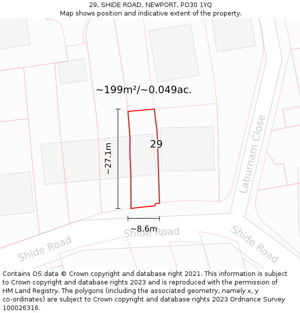 29, SHIDE ROAD, NEWPORT, PO30 1YQ: Plot and title map