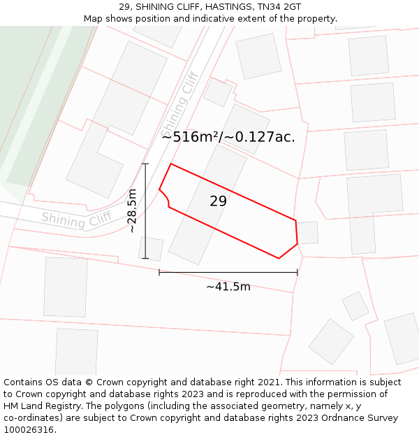 29, SHINING CLIFF, HASTINGS, TN34 2GT: Plot and title map