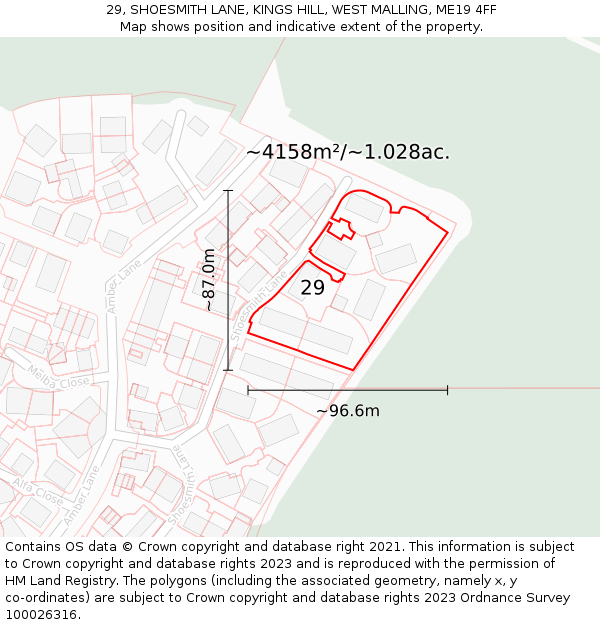 29, SHOESMITH LANE, KINGS HILL, WEST MALLING, ME19 4FF: Plot and title map