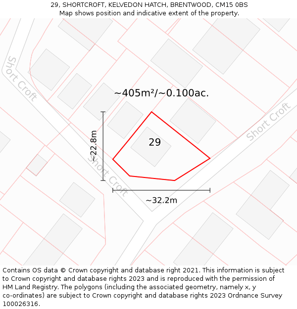 29, SHORTCROFT, KELVEDON HATCH, BRENTWOOD, CM15 0BS: Plot and title map