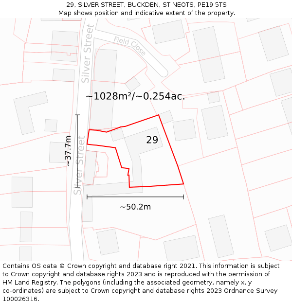 29, SILVER STREET, BUCKDEN, ST NEOTS, PE19 5TS: Plot and title map